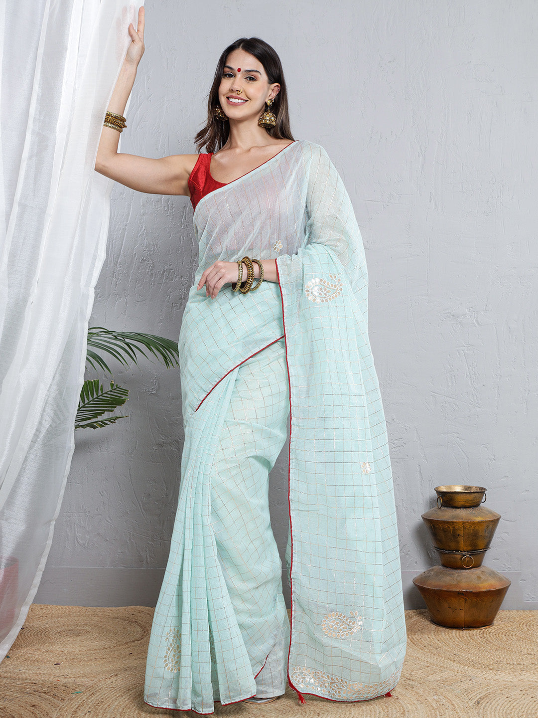 Chanderi Gotta Pati Saree - Sky Blue