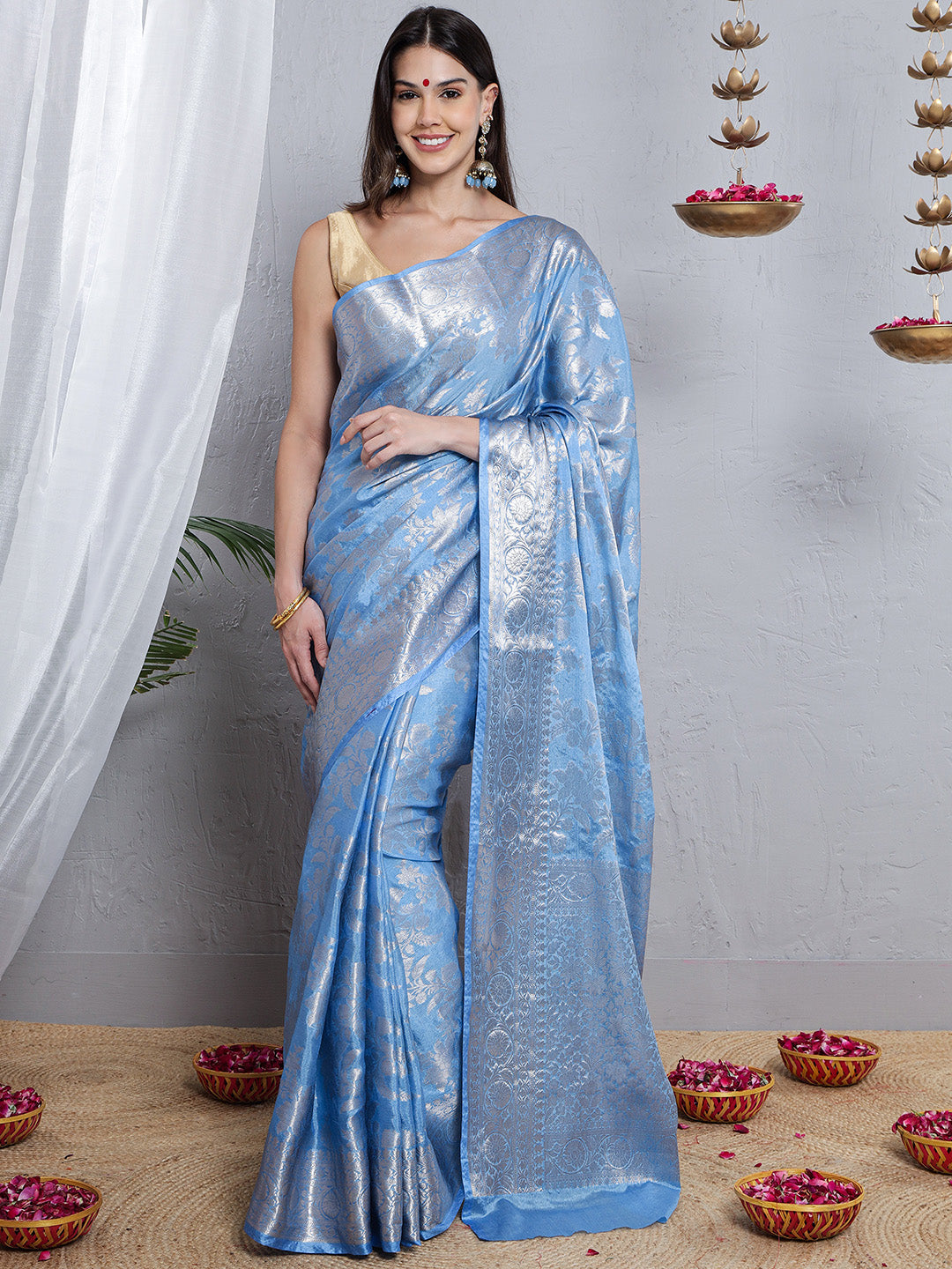 Banarasi Silk Double Zari Weave - Pastel Blue