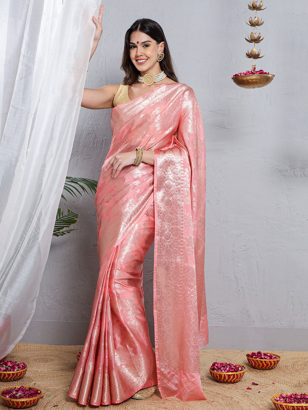 Banarasi Silk Double Zari Weave - Blush