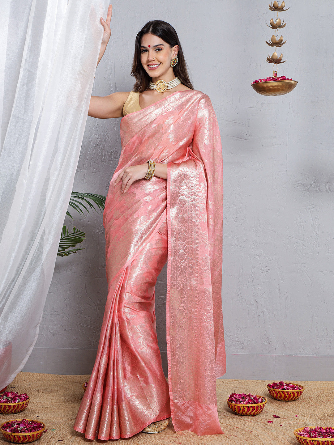 Banarasi Silk Double Zari Weave - Blush