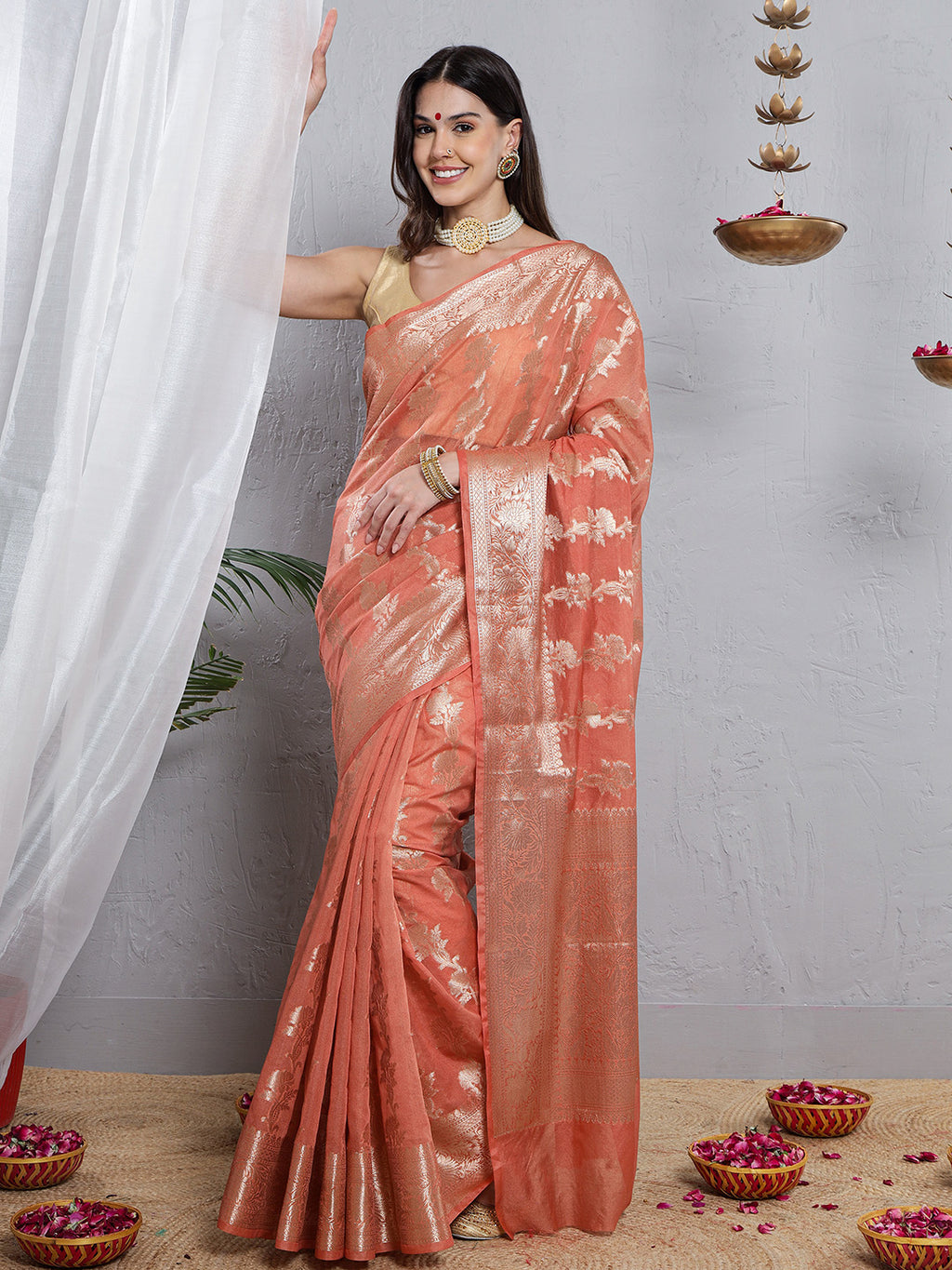 Banarasi Silk Heavy Zari Work - Peach