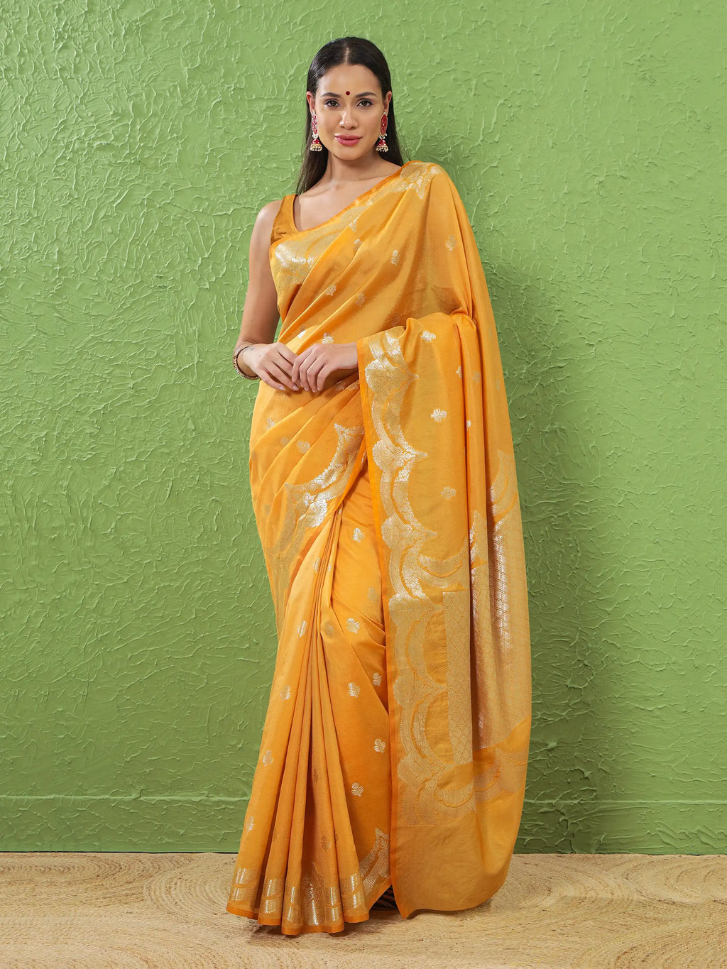 Banarasi Silk Mehrab Design Saree - Mustard Yellow
