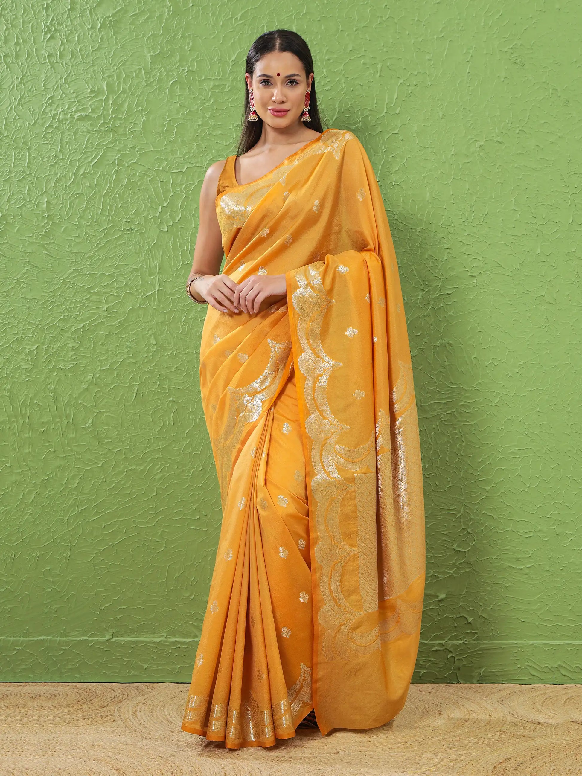 Banarasi Silk Mehrab Design Saree - Mustard Yellow