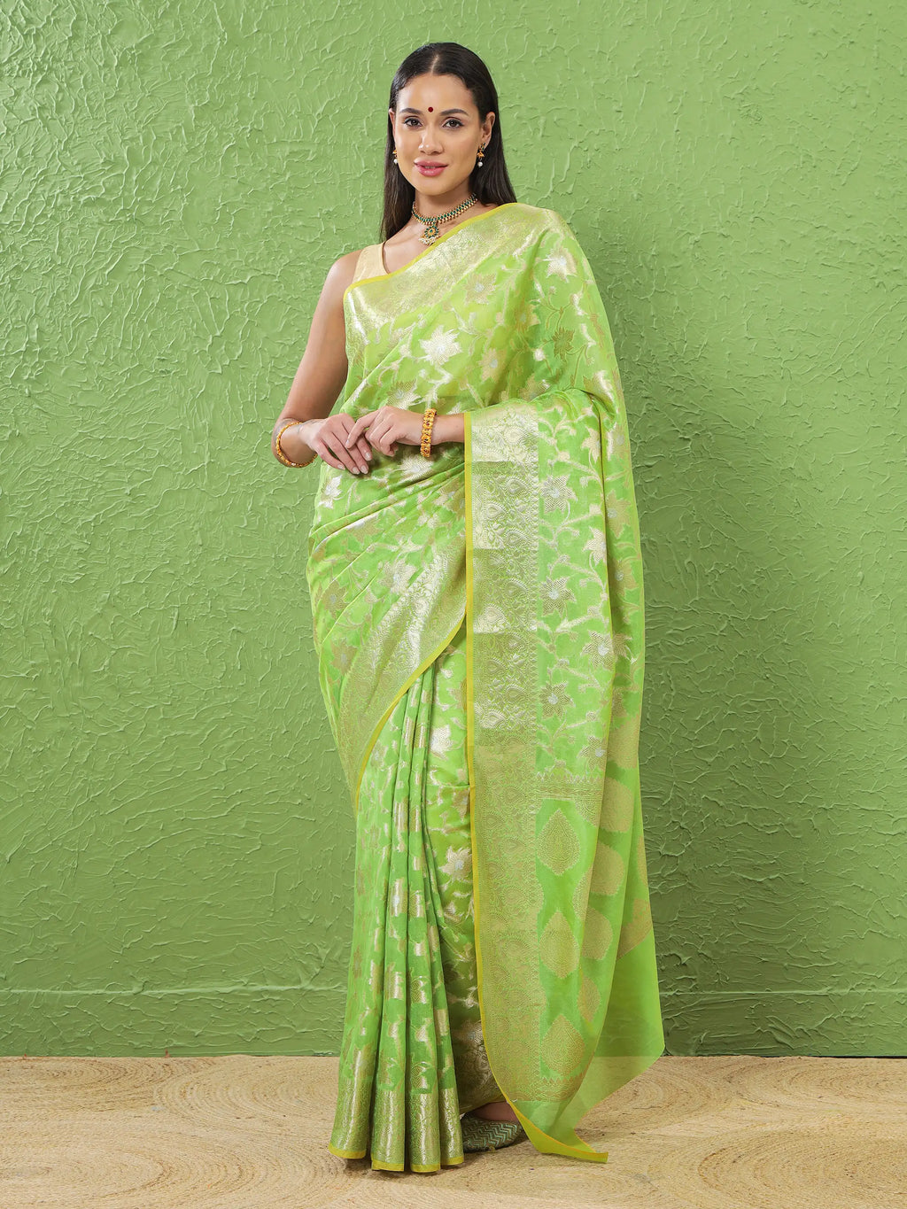 Phool Jaal - Chartreuse Green