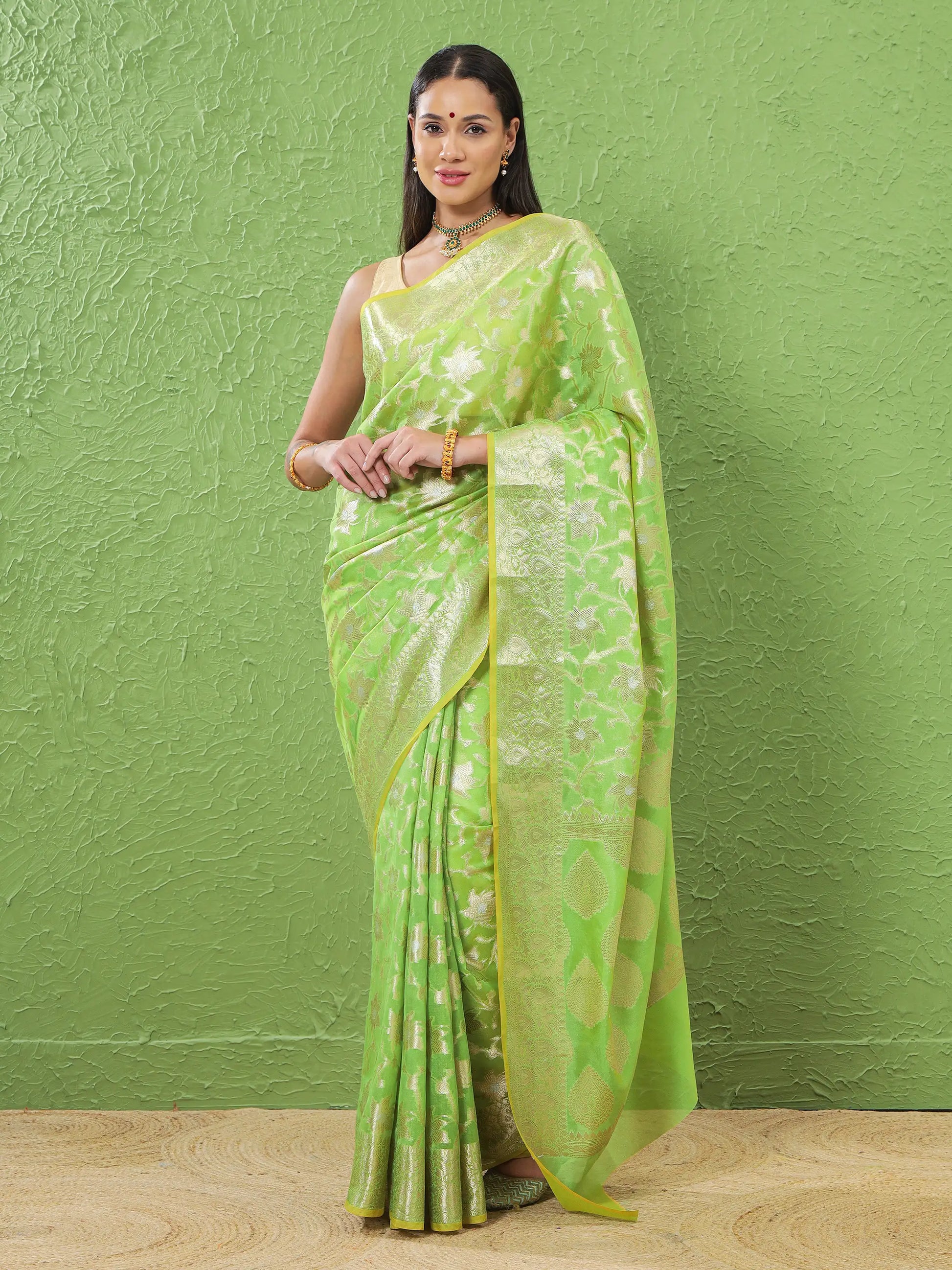 Phool Jaal - Chartreuse Green