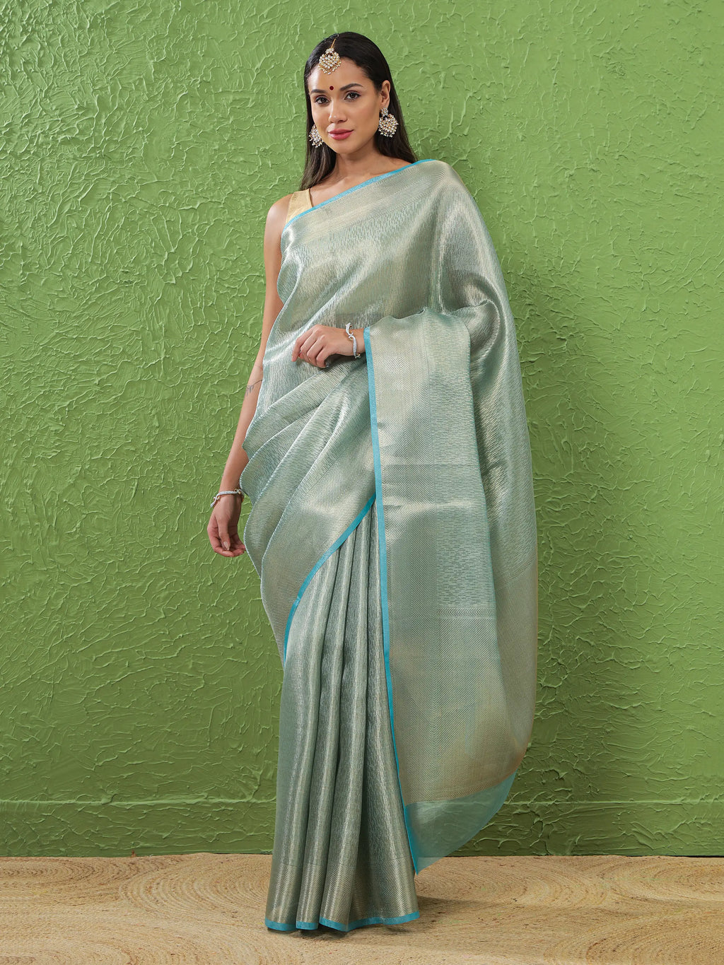 Banarasi Tissue Metallic Body Saree – Mint