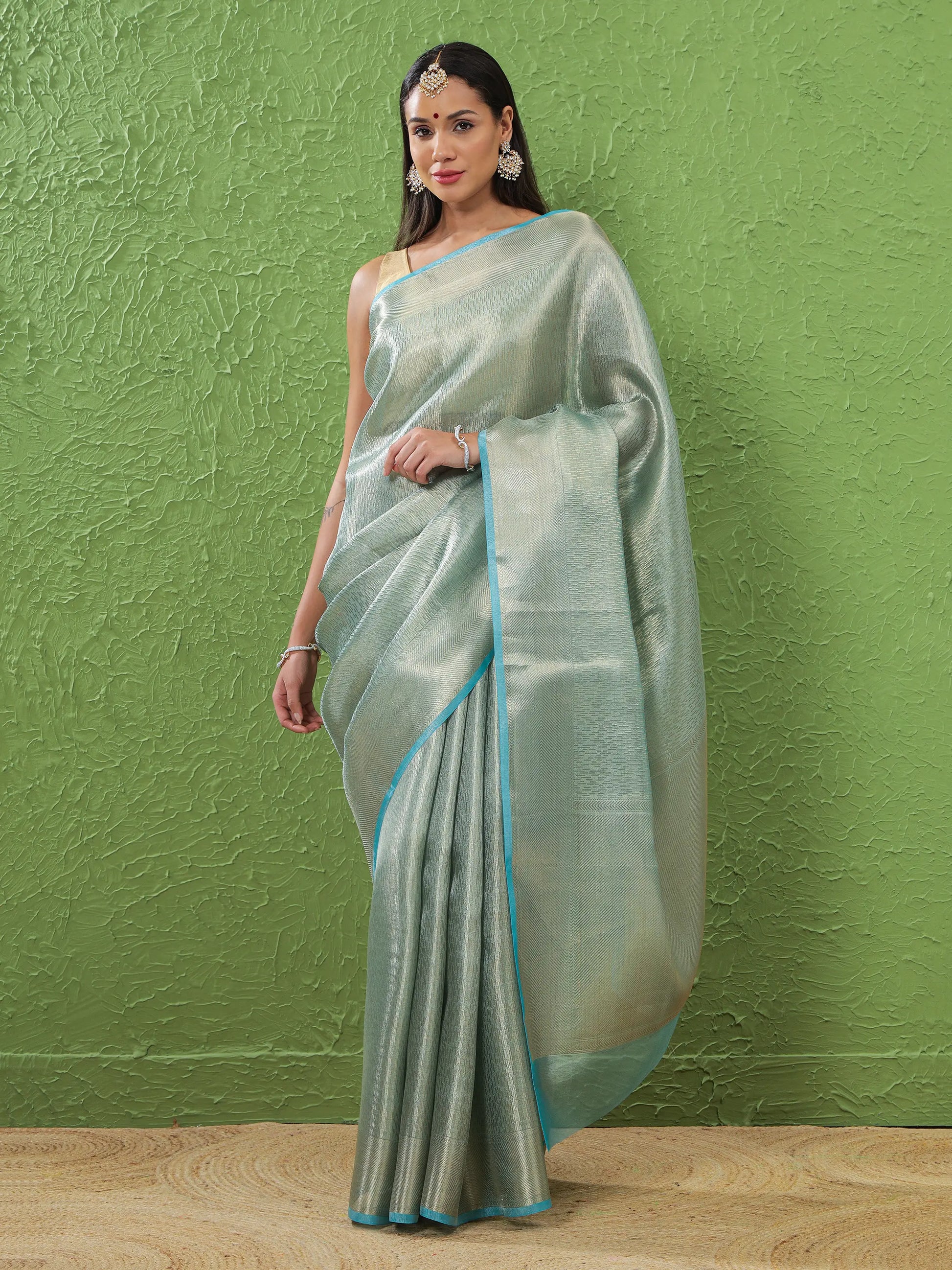 Banarasi Tissue Metallic Body Saree – Mint