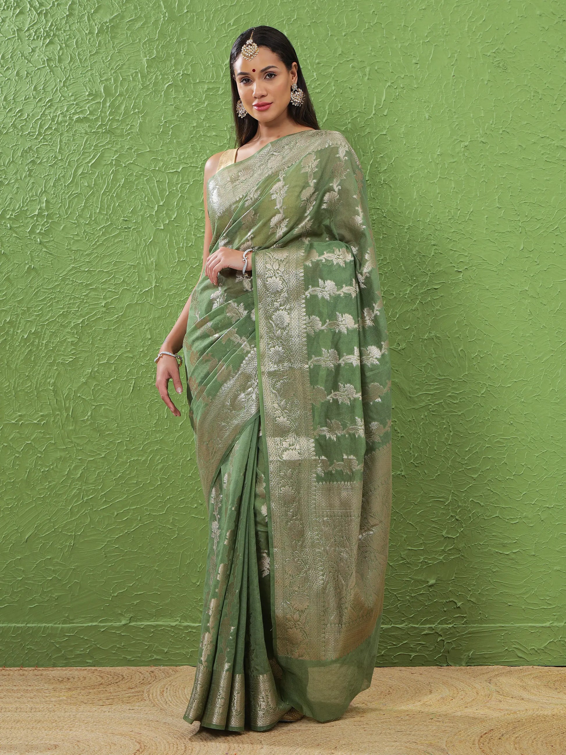 Banarasi Silk Heavy Zari Work - Muted Sage