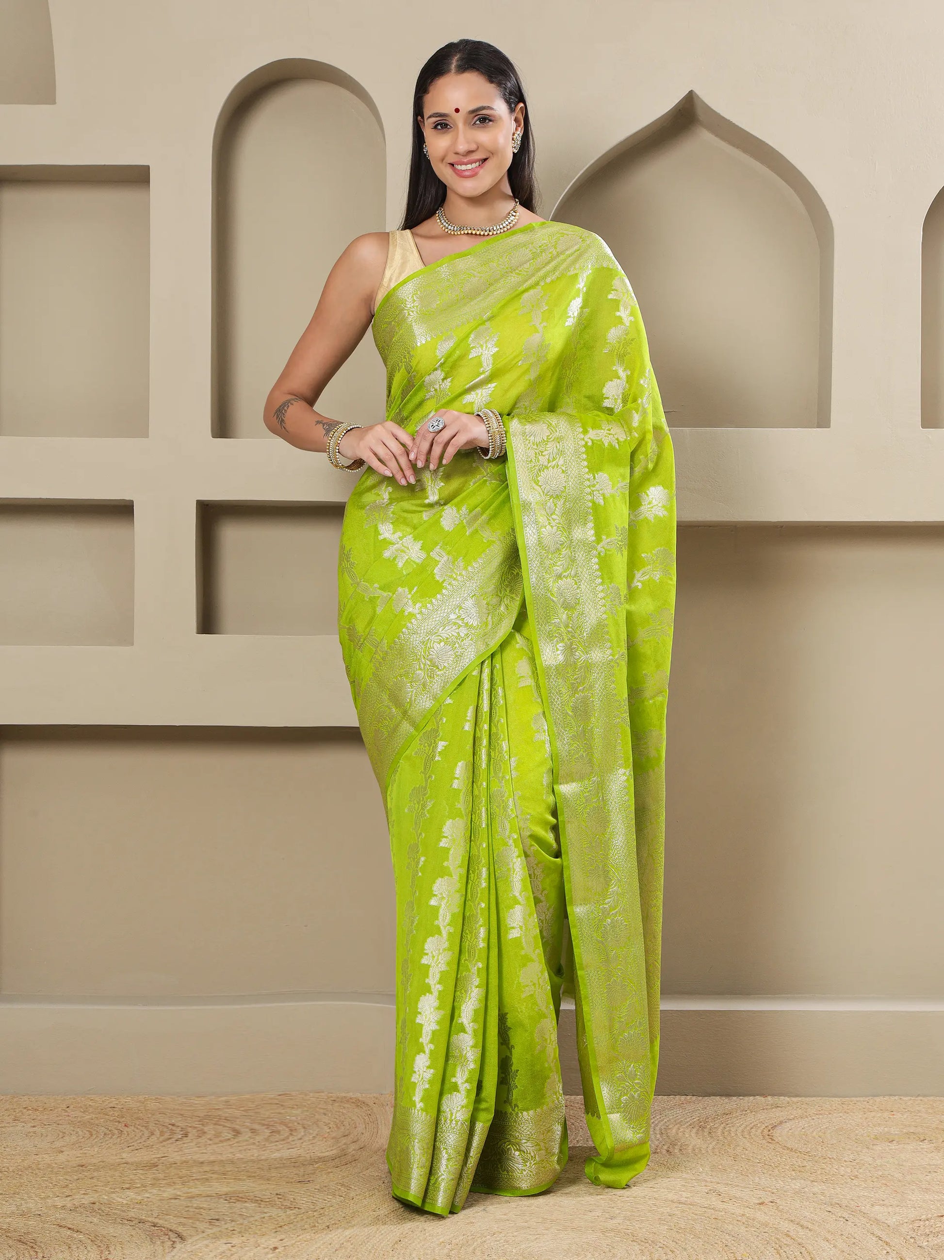 Banarasi Silk Heavy Zari Work - Neon Green
