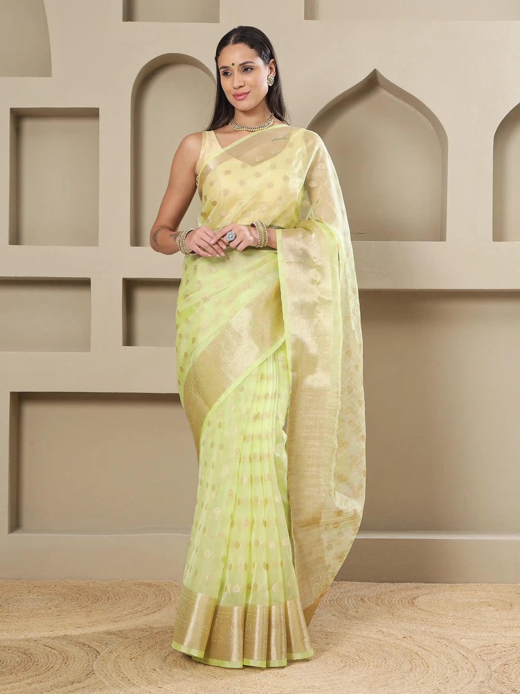 Banarasi Woven Organza Saree - Neon