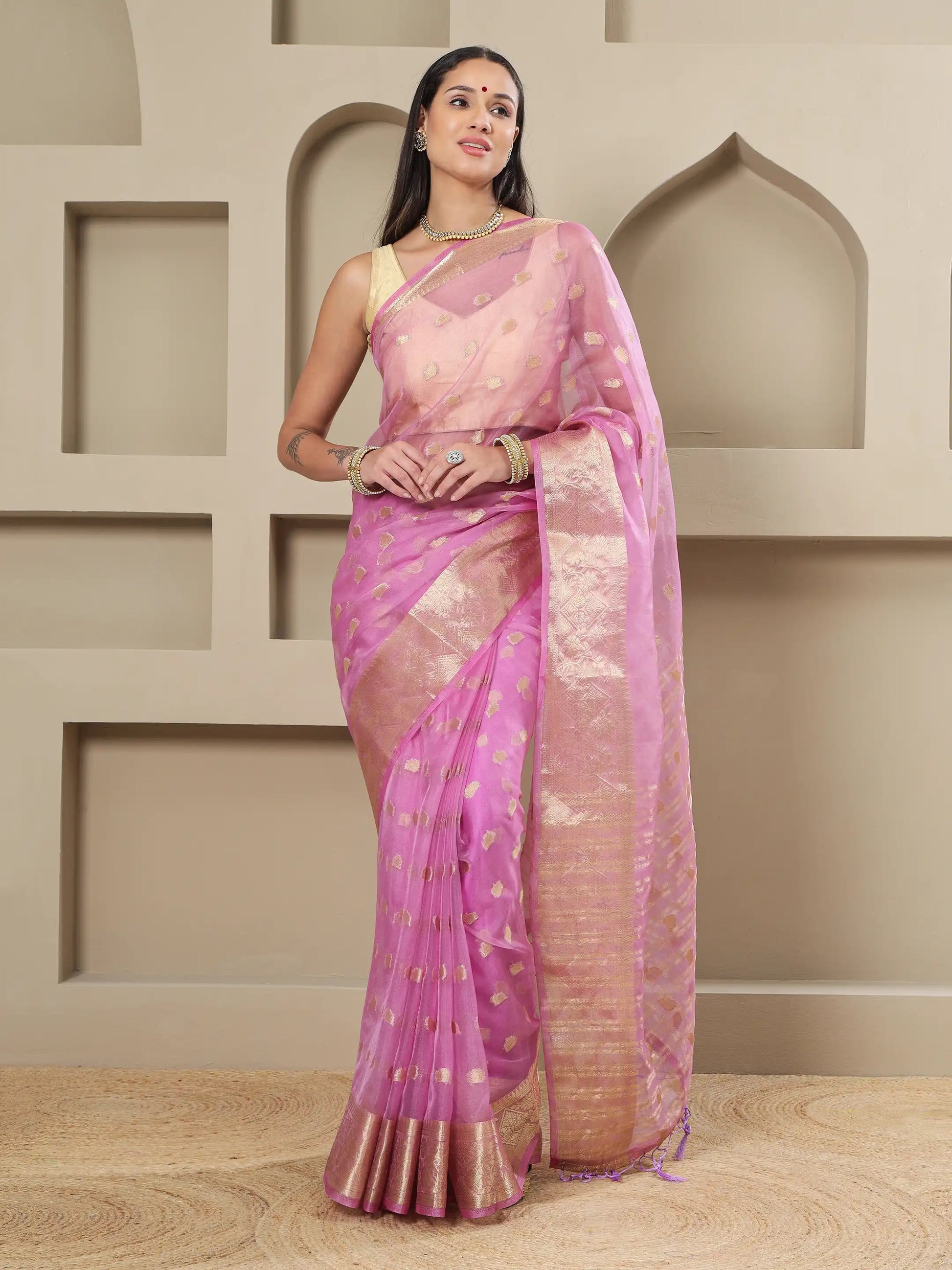 Banarasi Woven Organza Saree - Lilac