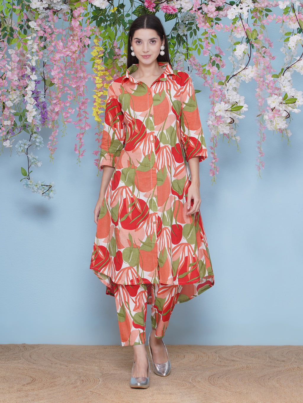 Printed Cotton Co-Ord Set - Orange