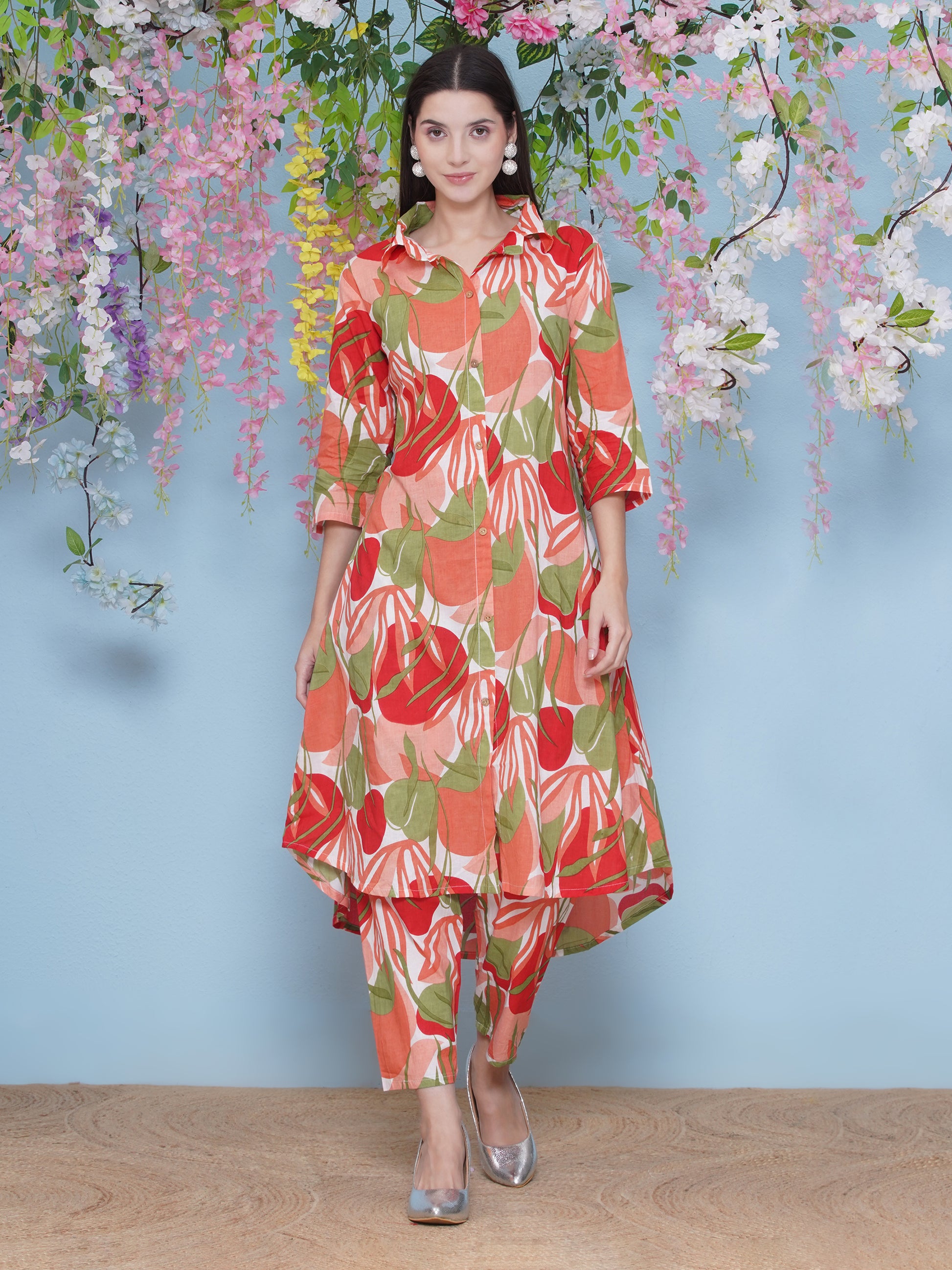 Printed Cotton Co-Ord Set - Orange