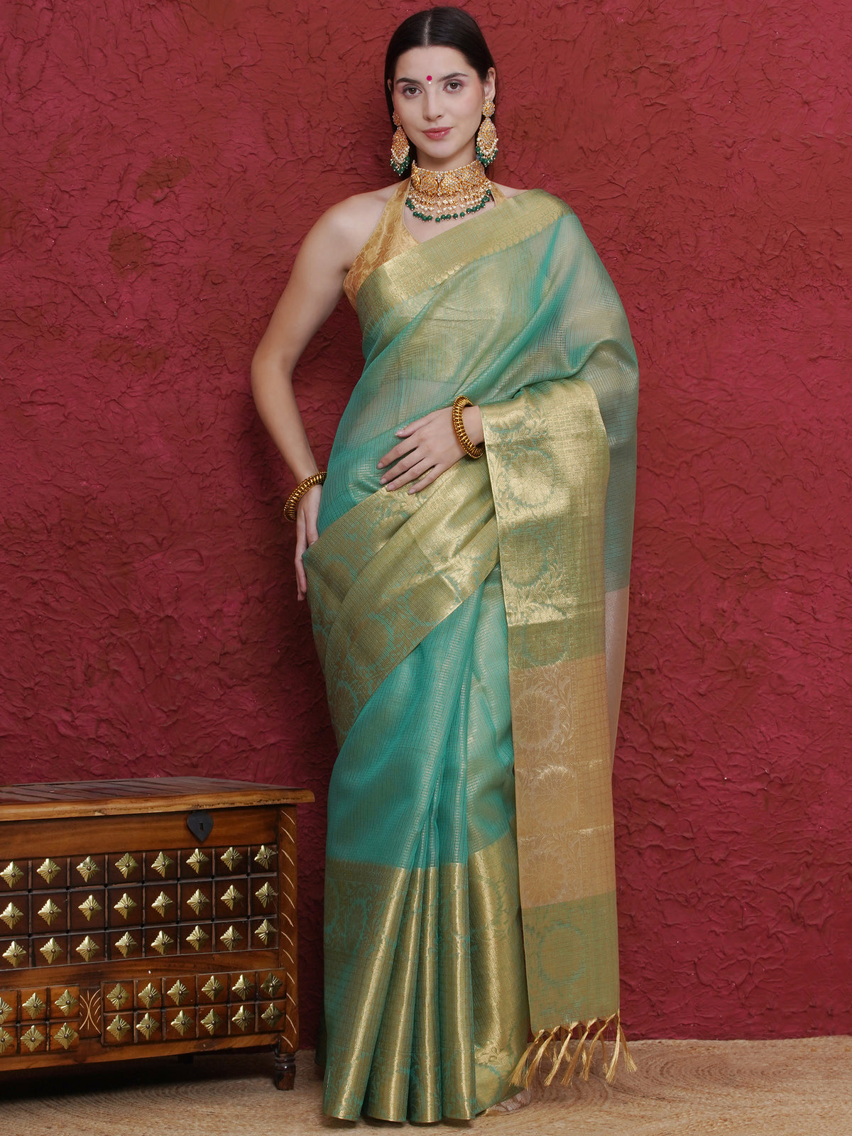 Banarasi Tissue Saree - Tiffany Green