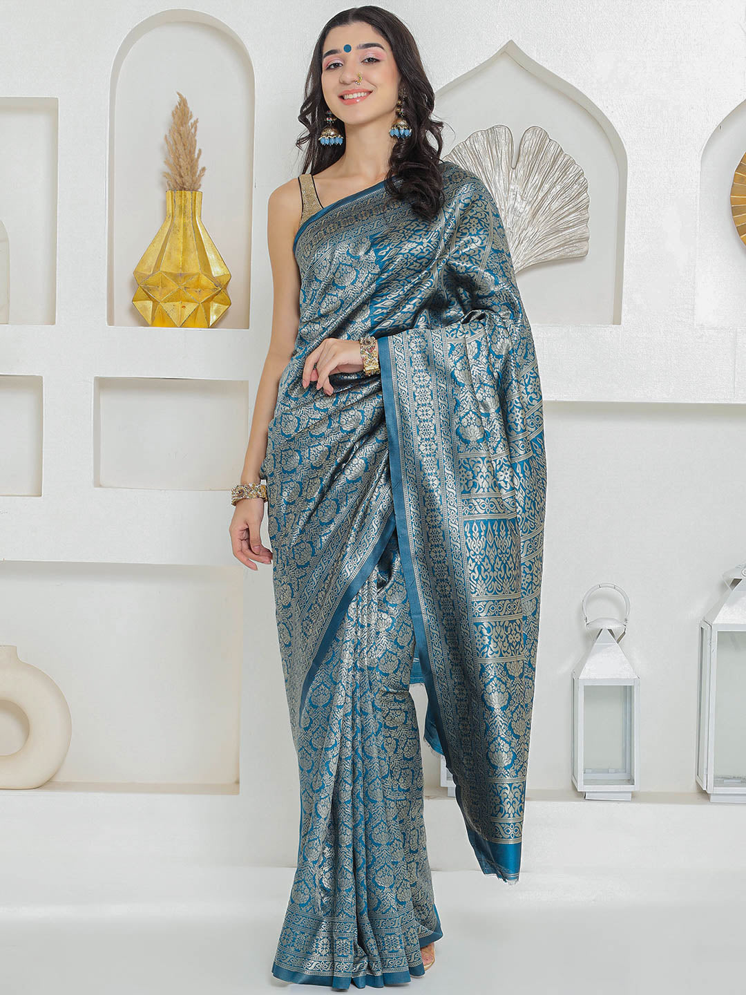 Brocade Silk Saree - Midnight Teal
