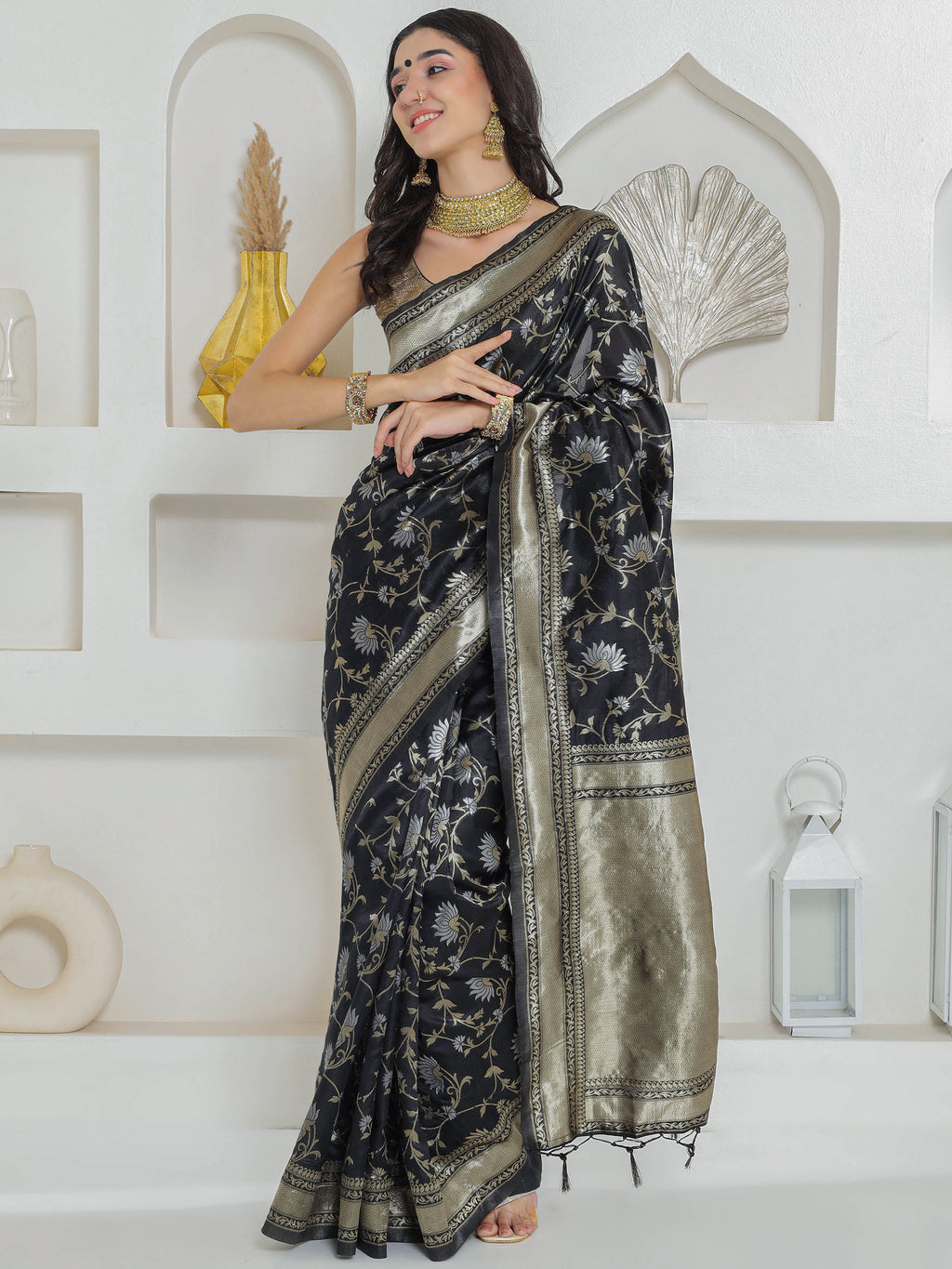 Banarasi Woven Silk Saree - Midnight Black