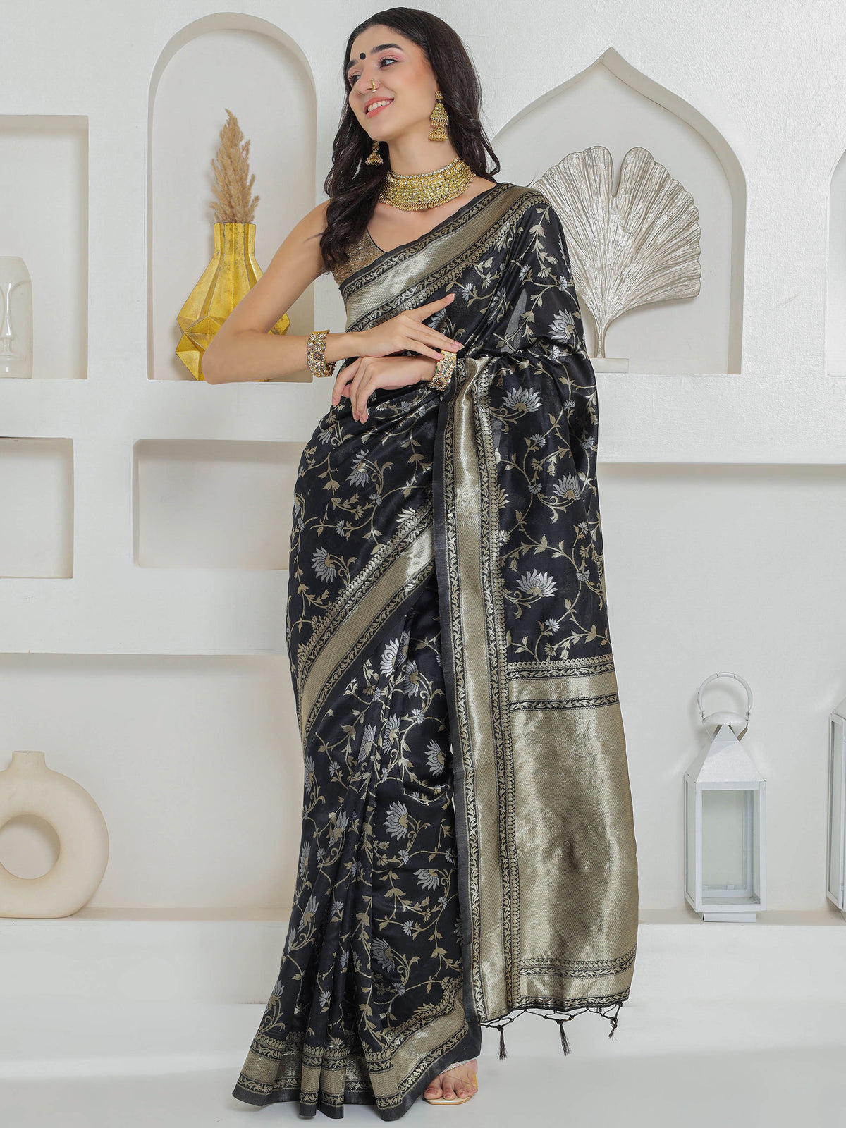 Banarasi Woven Silk Saree - Midnight Black