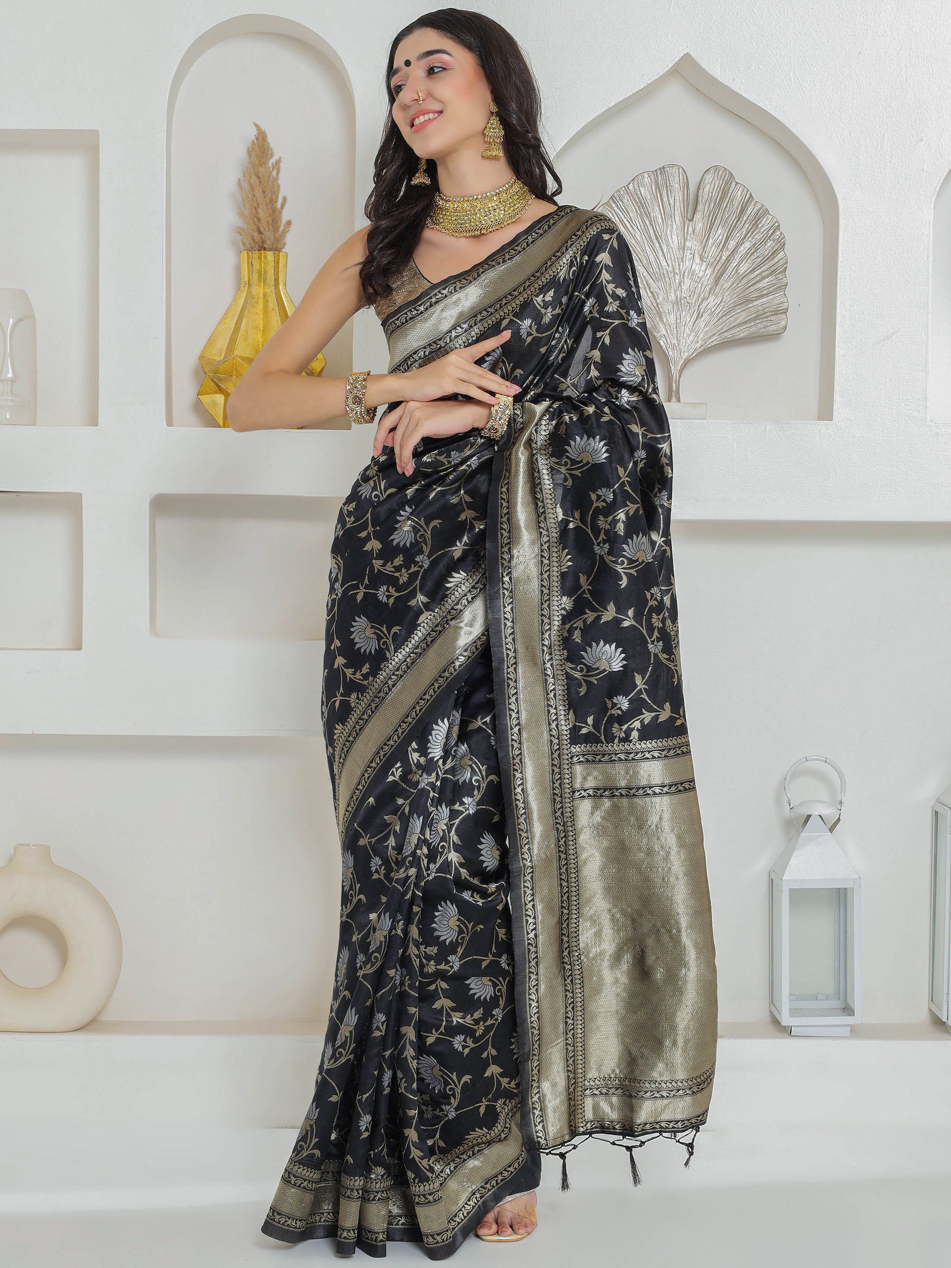 Banarasi Woven Silk Saree - Midnight Black