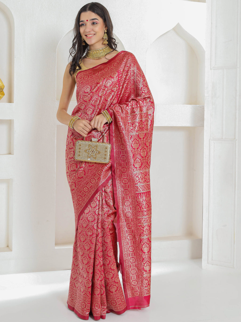 Brocade Silk Saree - Crimson