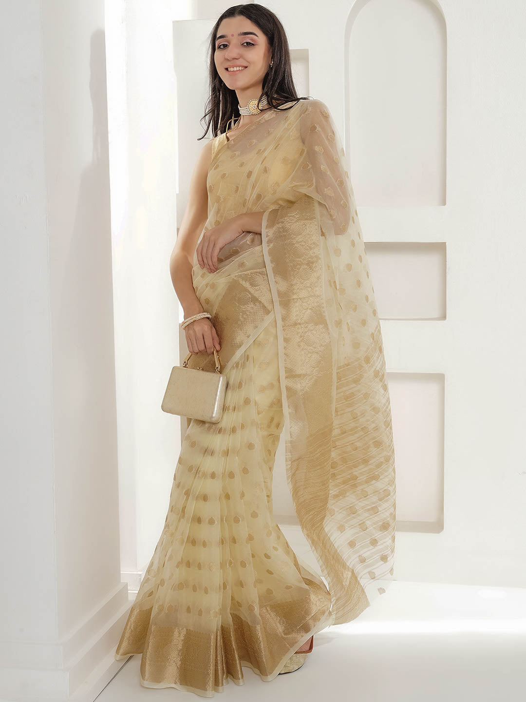 Banarasi Woven Organza Saree - Beige