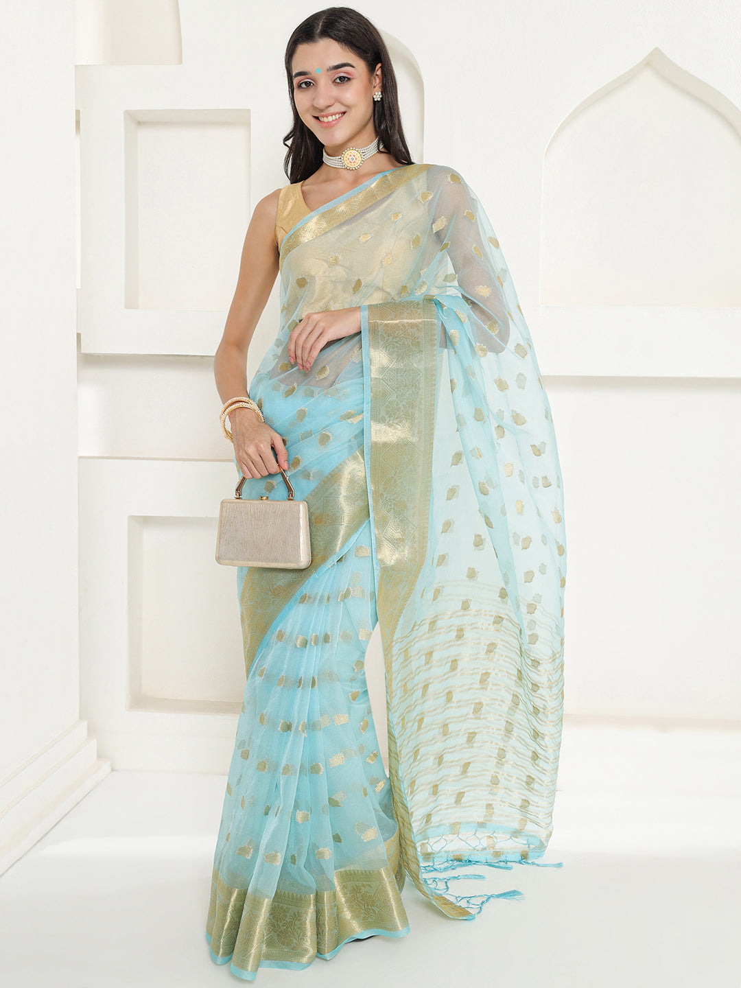 Banarasi Woven Organza Saree - Arctic Blue