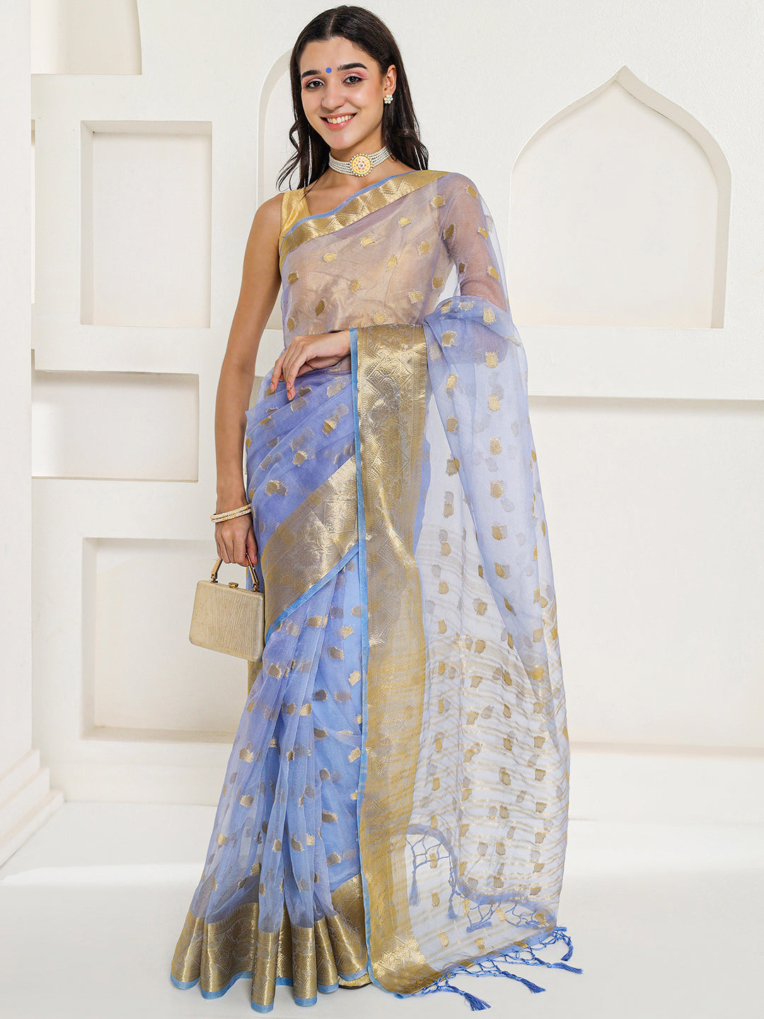 Banarasi Woven Organza Saree - Periwinkle