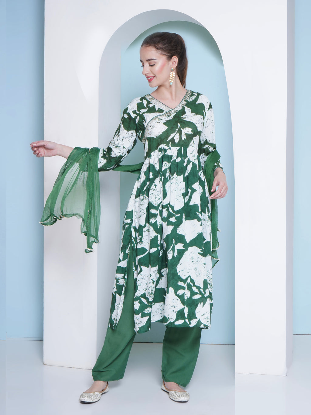 Floral Printed Suit Set - Green