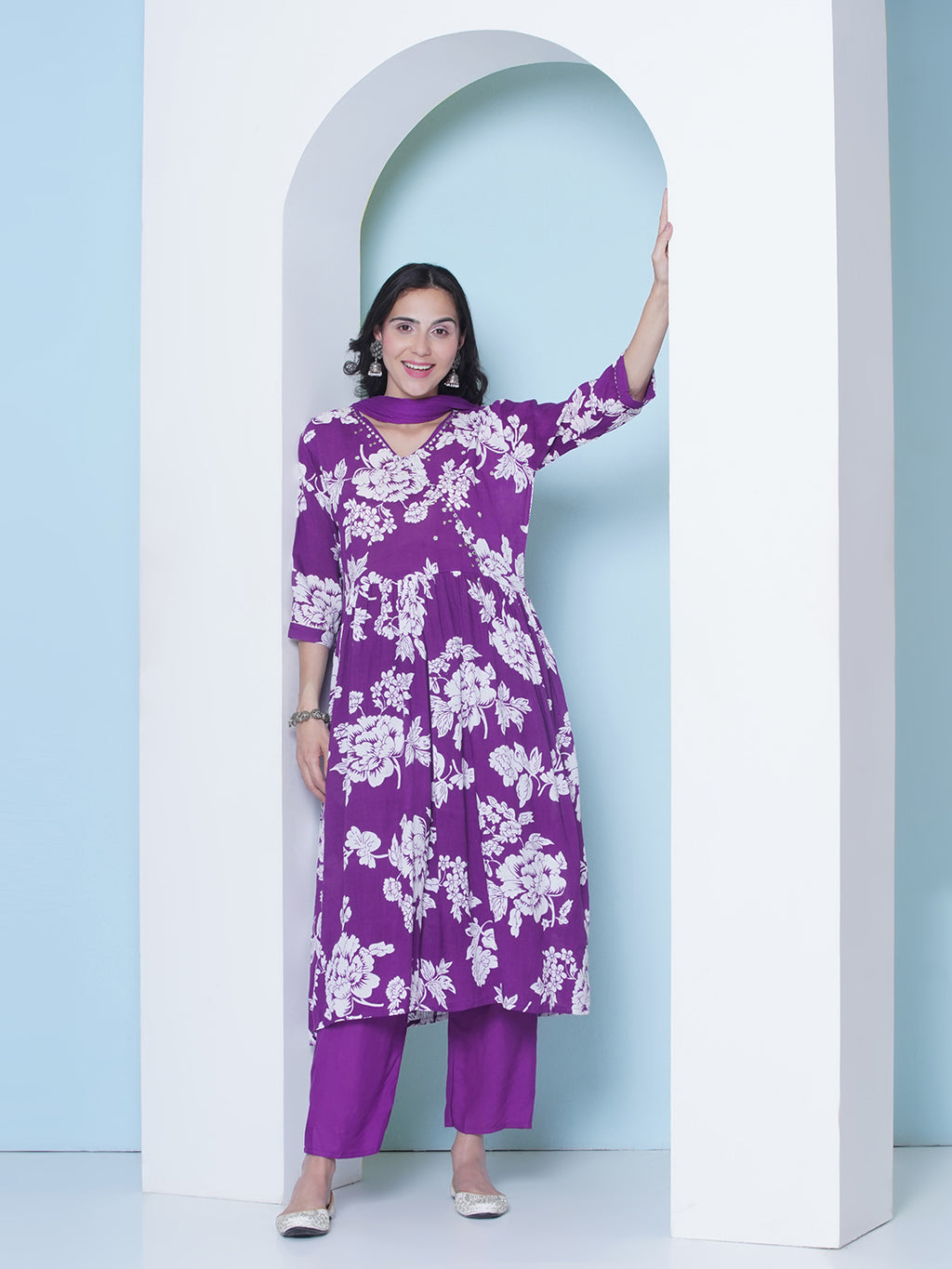 Floral Print Suit Set - Purple