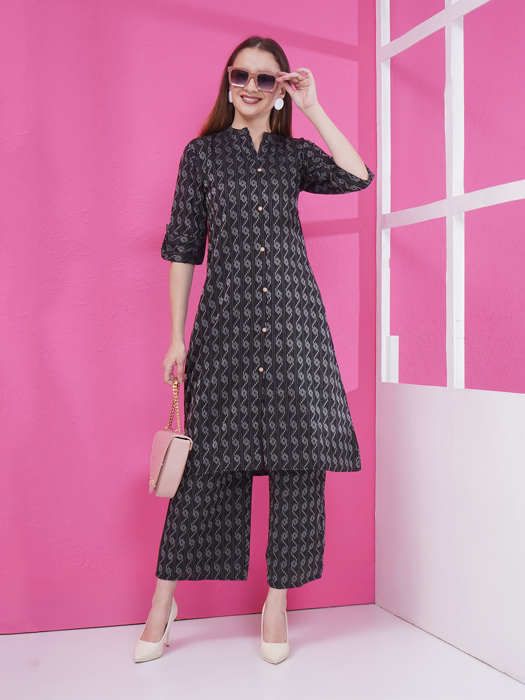 Printed Cotton Co-Ord Set - Black