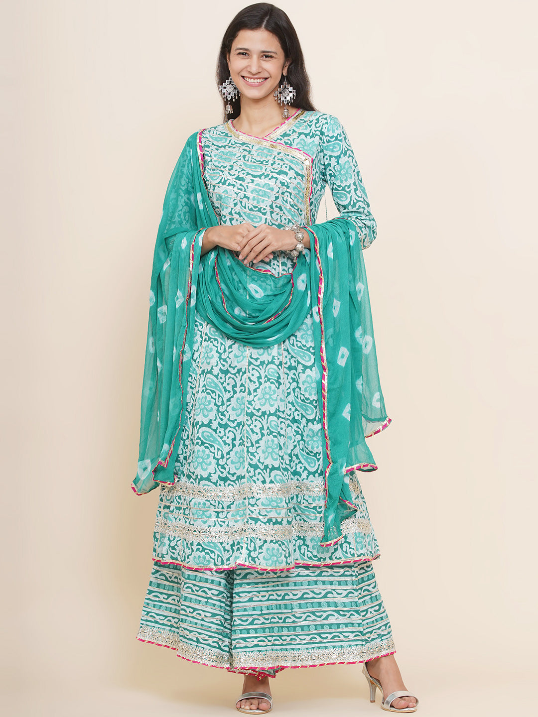 Angrakha Design Gota Patti Sharara Suit - Turquoise