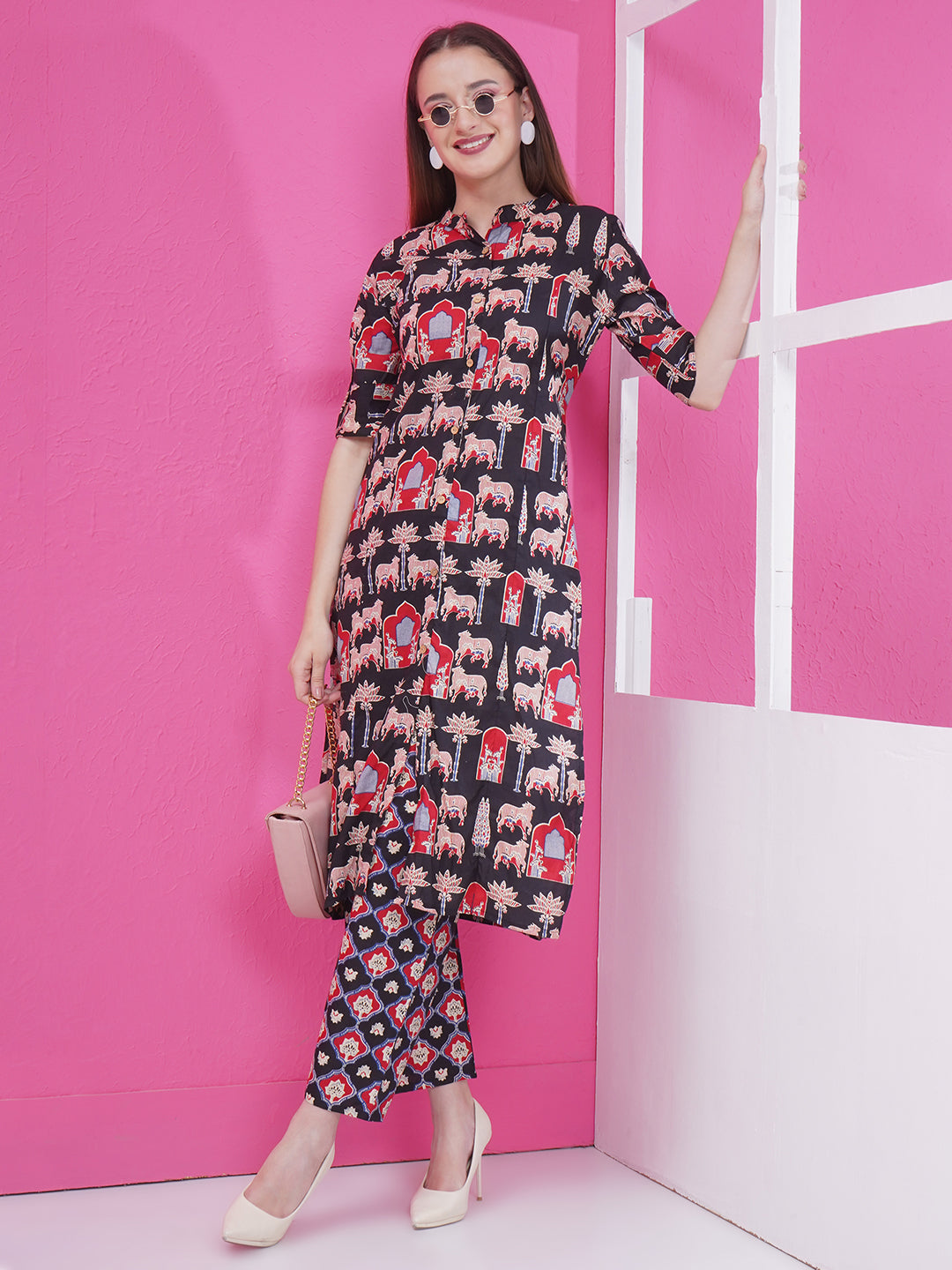 Motifs Printed Co-Ord Set - Black