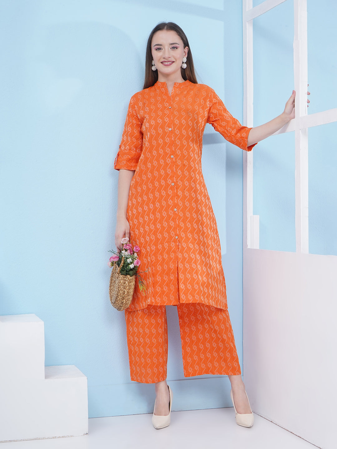 Printed Cotton Co-Ord Set - Orange