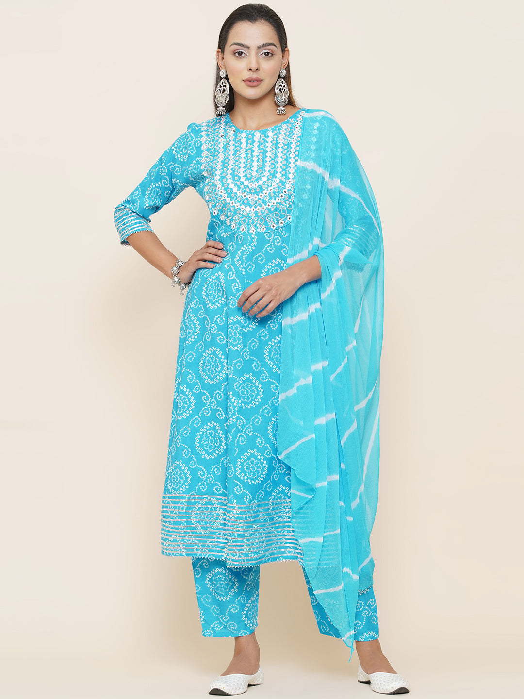 Gota Patti Mirrorwork Suit Set - Light Blue
