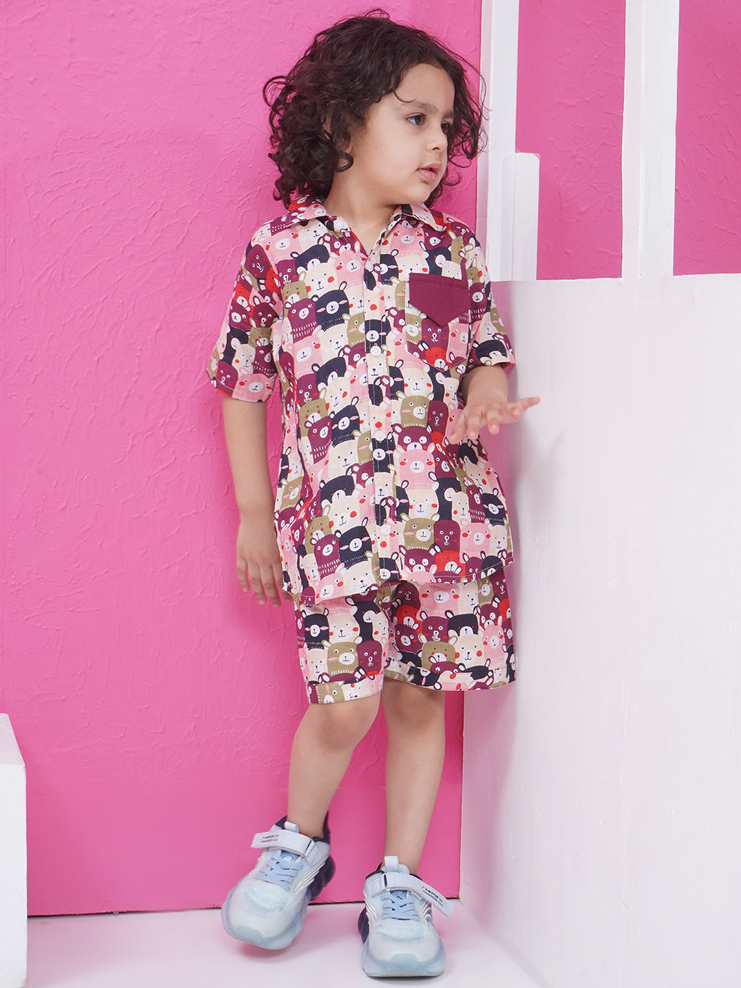 Boys Printed Short Set - Pink