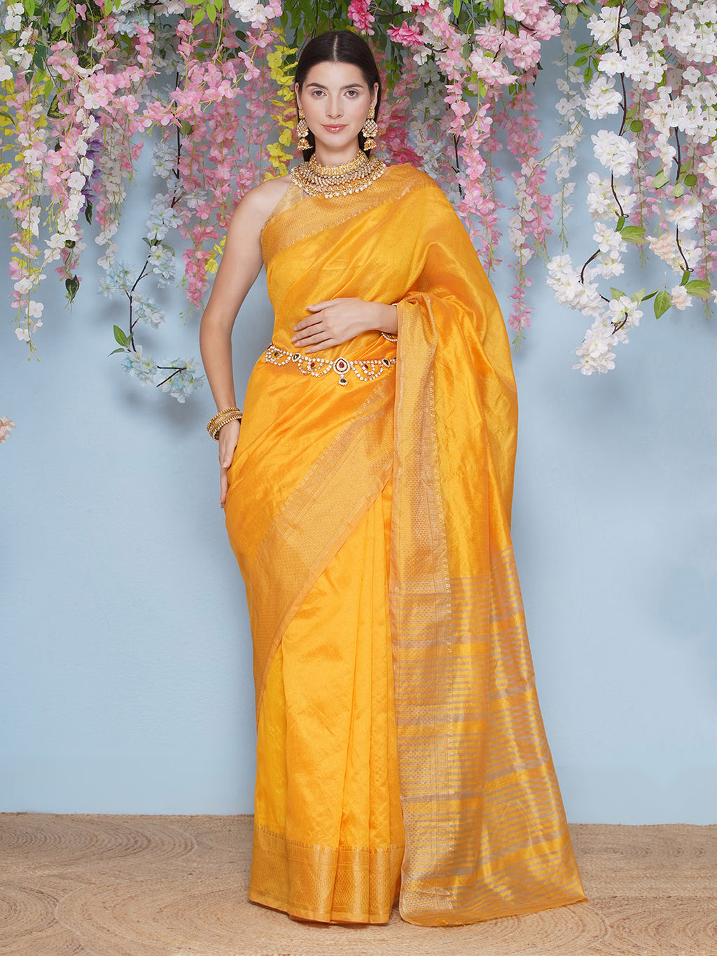 Tussar Silk Saree with Golden Zari Work - Yellow