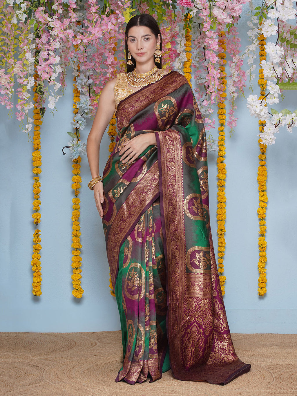 Banarasi Silk Jacquard Zari Kanjeevaram Saree - Violet