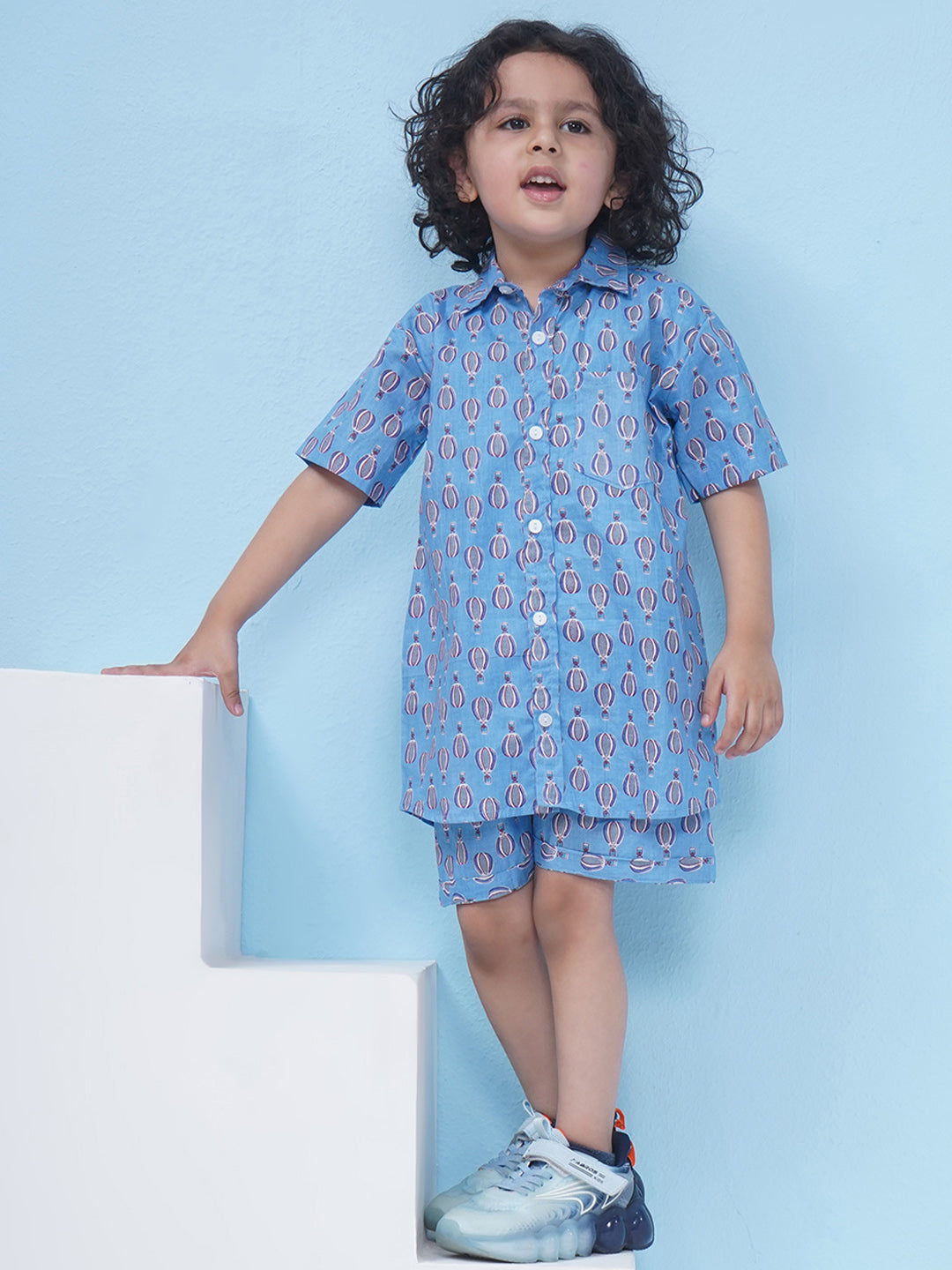 Boys Motifs Printed Short Set - Blue