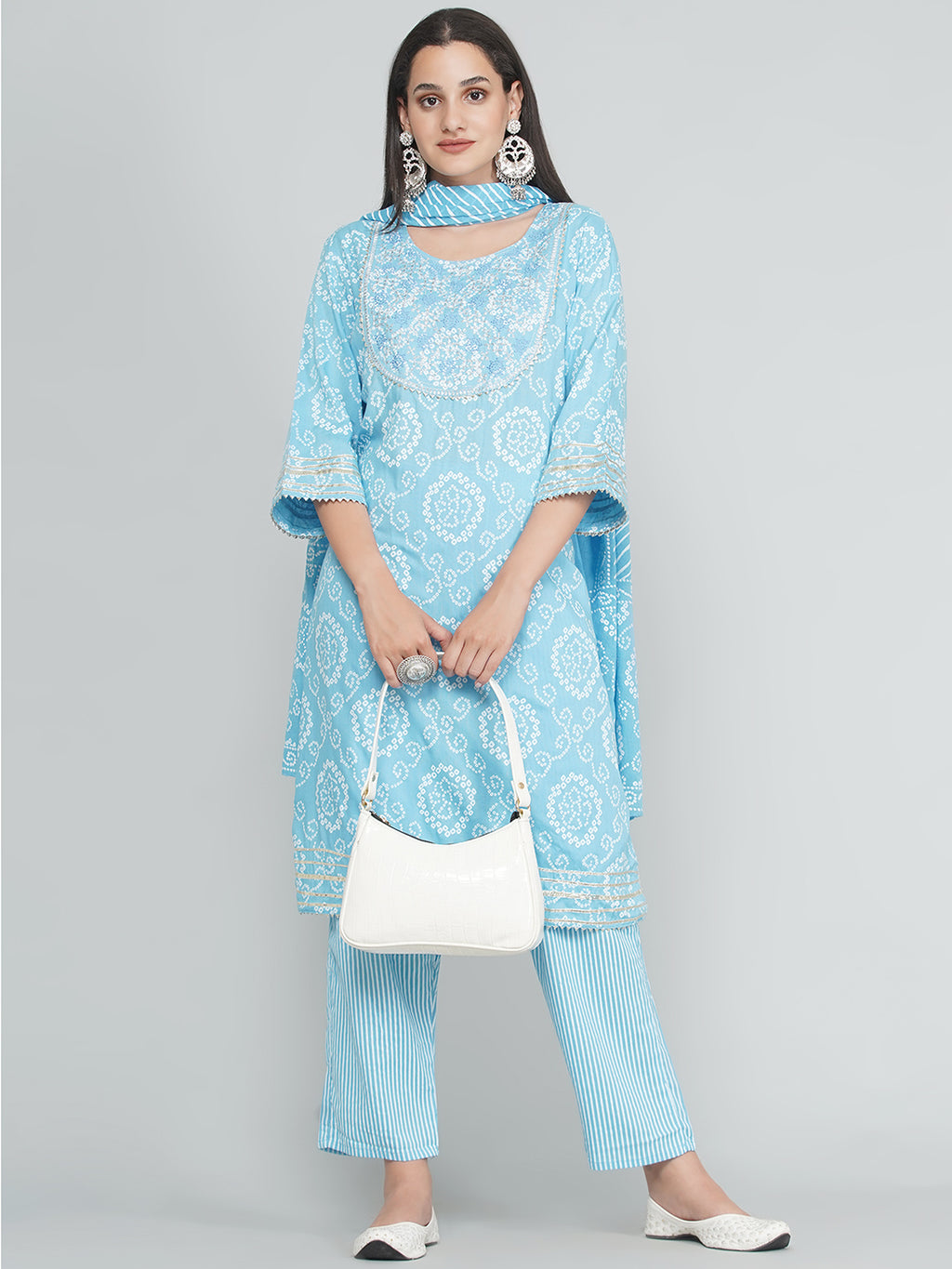 Gota Patti Bandhani Print Suit - Light Blue