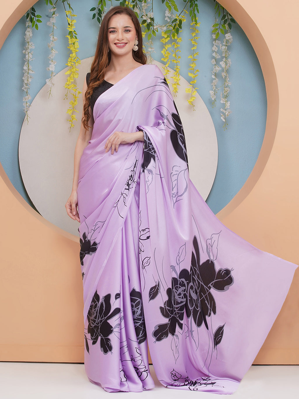 Graphic Printed Crepe-Silk Saree - Lavender