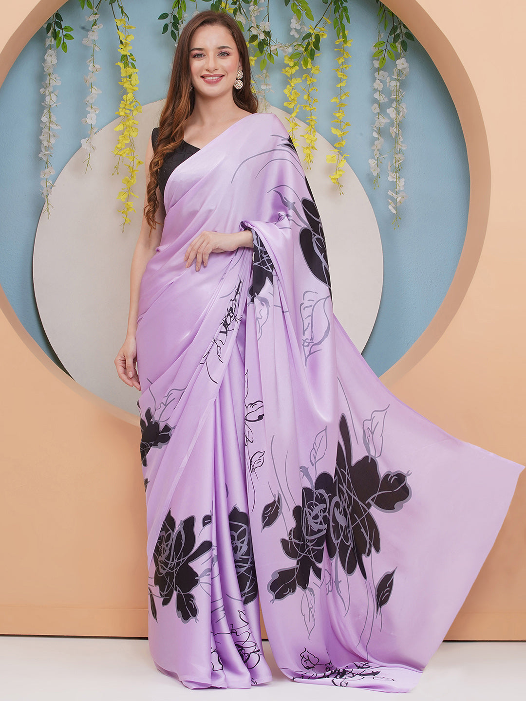 Graphic Printed Crepe-Silk Saree - Lavender