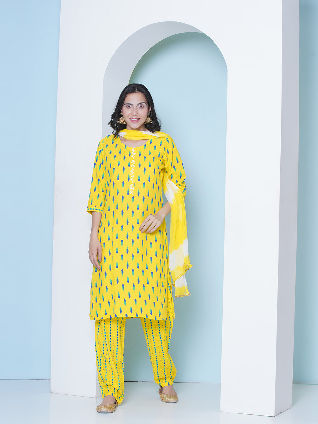 Printed Motifs Suit - Yellow