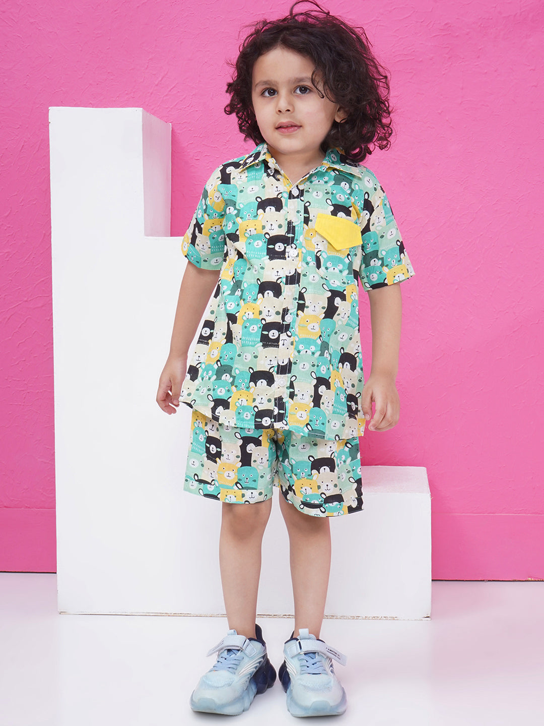 Boys Printed Short Set - Cyan