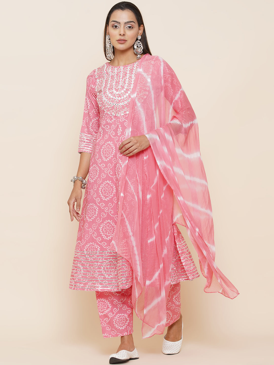 Gota Patti Mirrorwork Suit Set - Baby Pink