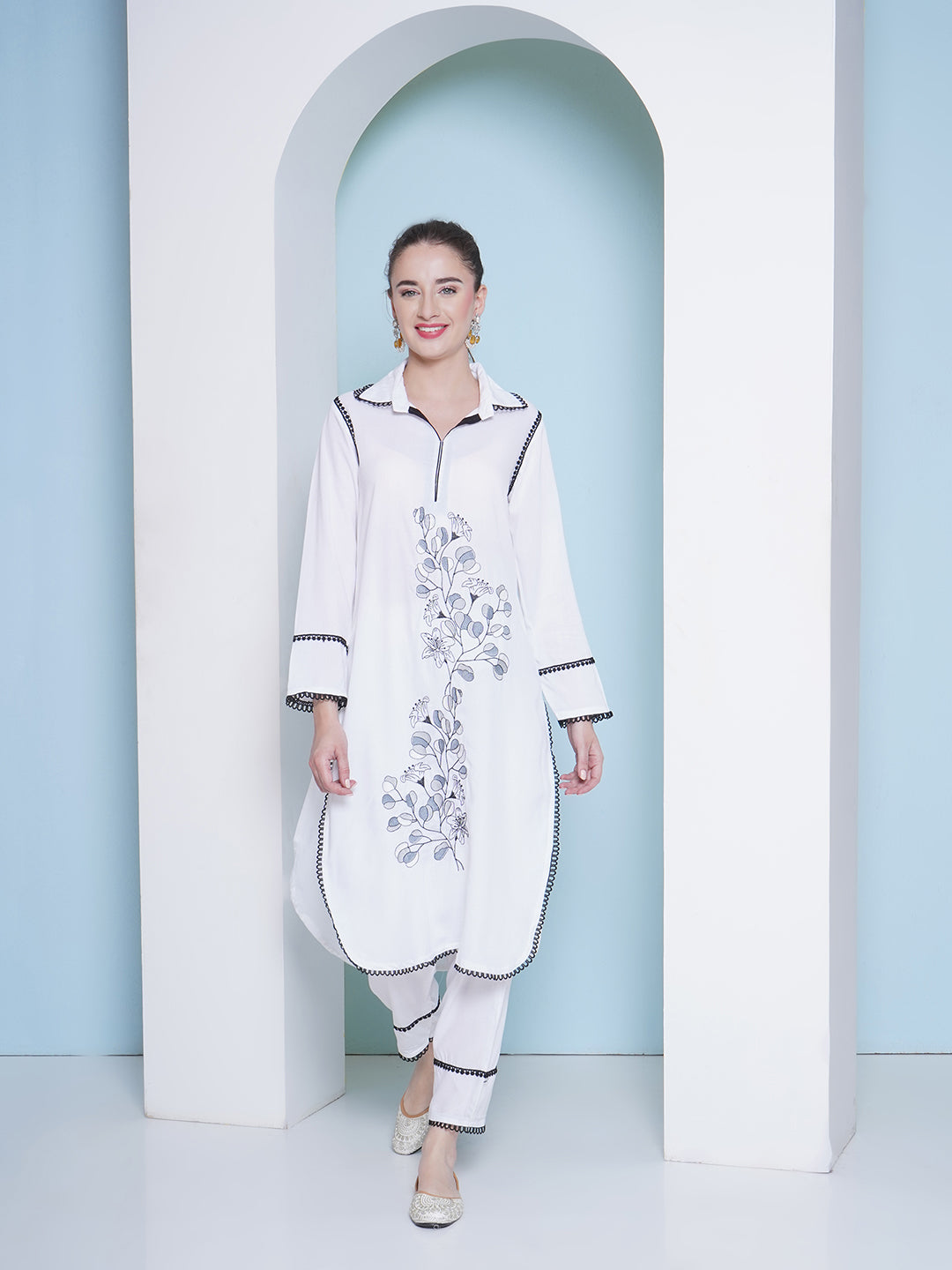 Embroidery Co-Ord Set - White