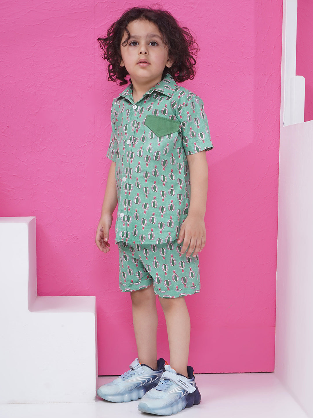 Boys Printed Short Set - Green