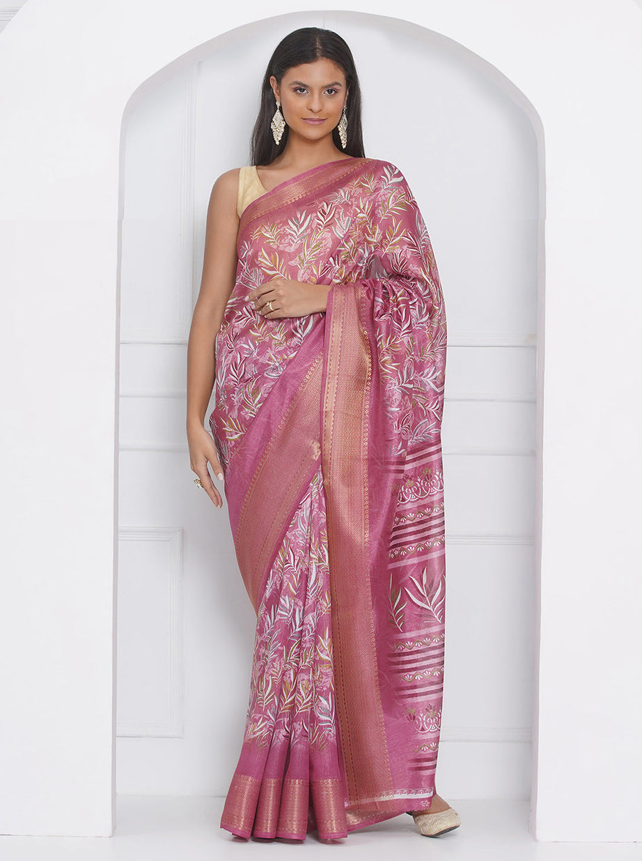 Cotton Silk Batik Print Saree - Magenta Pink