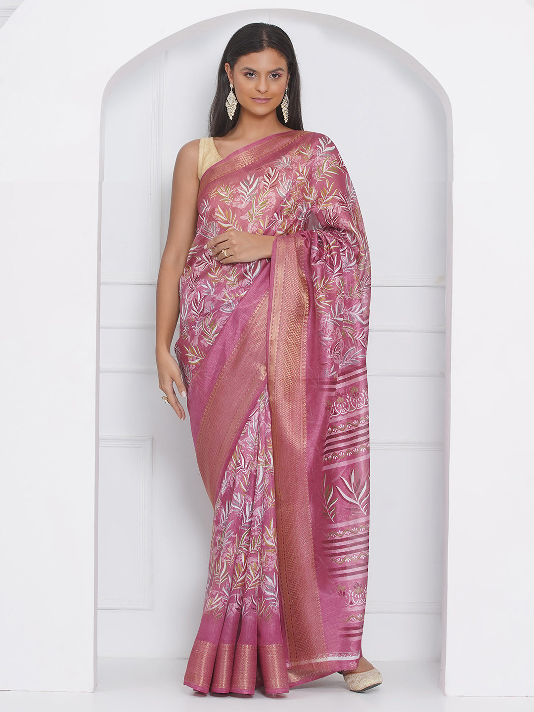 Cotton Silk Batik Print Saree - Magenta Pink