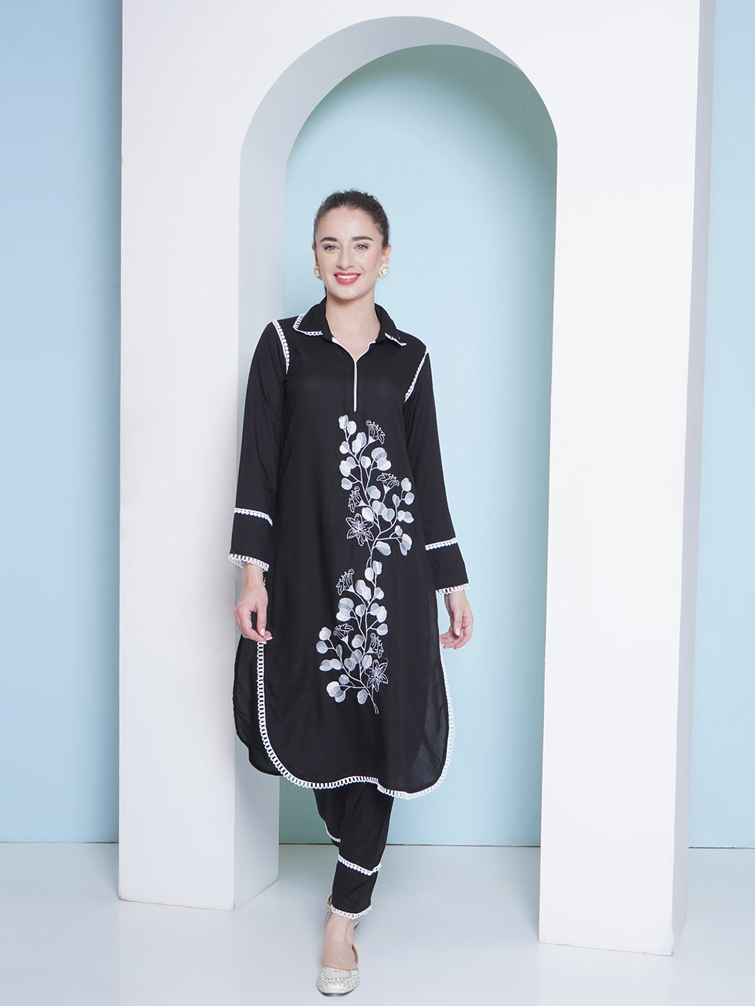 Embroidery Co-Ord Set - Black