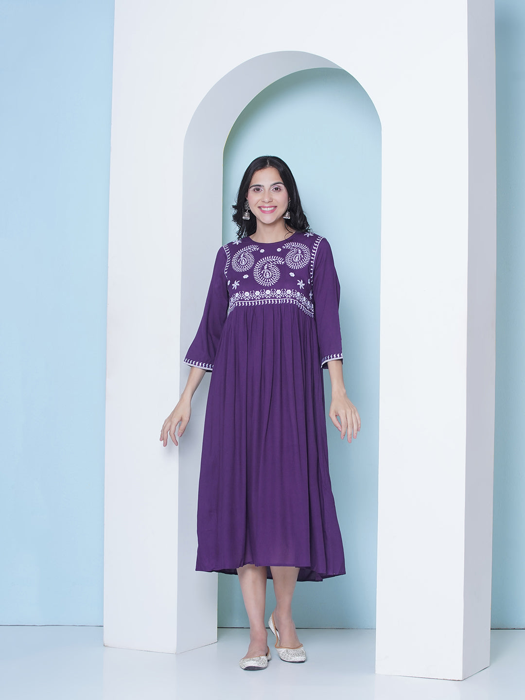 Embroidery Gown - Purple