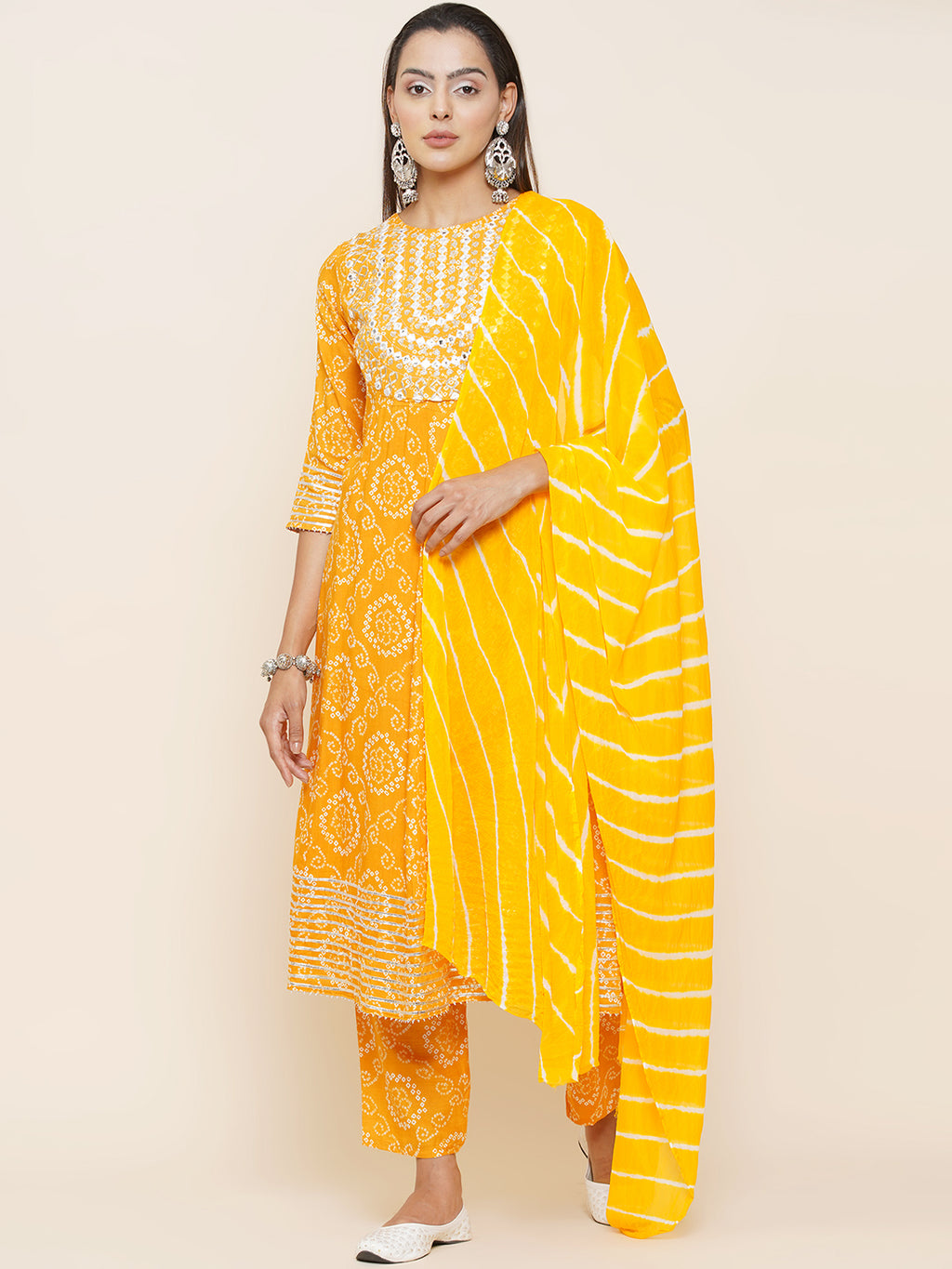 Gota Patti Mirrorwork Suit Set - Yellow
